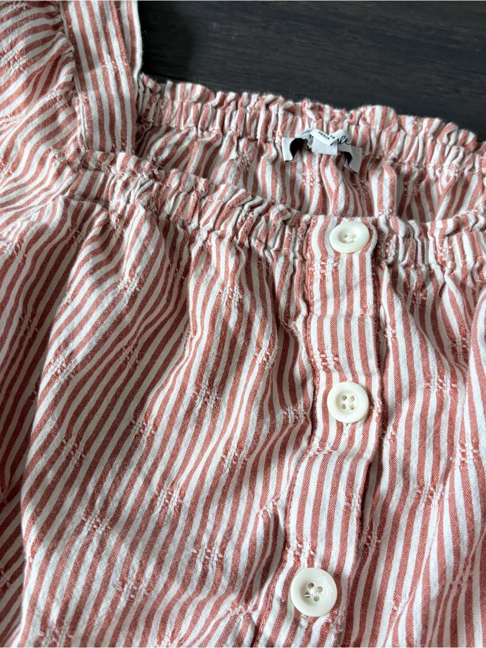 Madewell Red and White Striped Puff-Sleeve Button-Front Crop Top